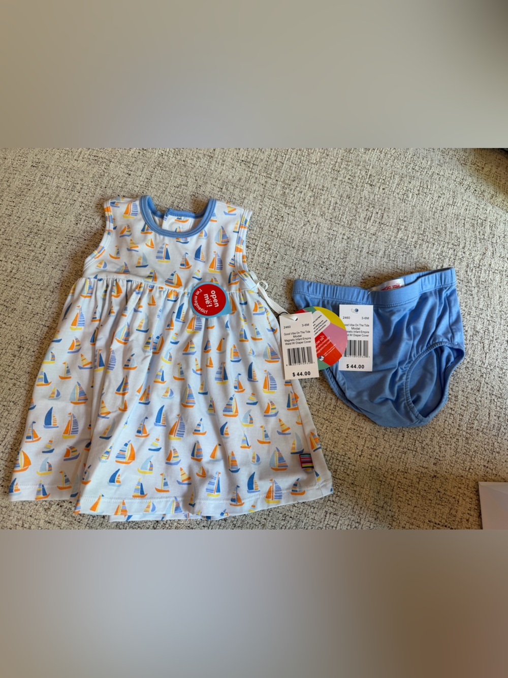 Magnetic Me White Sailboat Dress with Blue Briefs